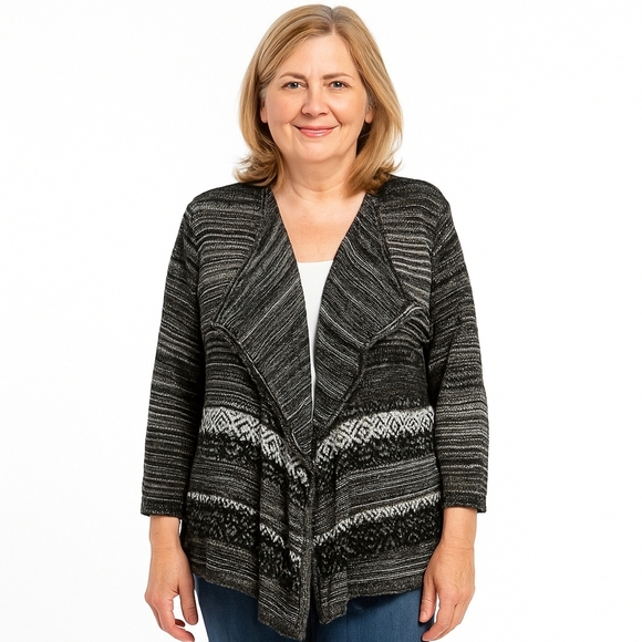 Northern Reflections Striped Open-Front Cardigan, Petite M - Picture 1 of 9
